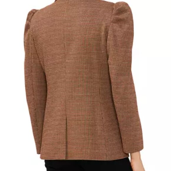 CeCe Puff-Shoulder Open Front Long Sleeve Blazer, Houndstooth plaid, S, NWT - Picture 2 of 8